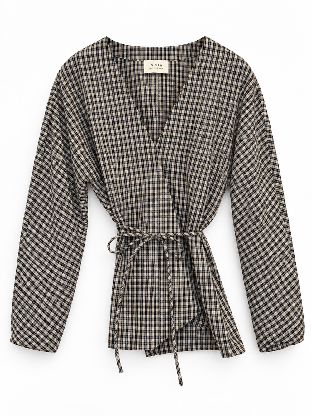 DISSH Black & Cream Checked Wrap Blouse